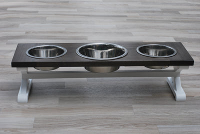 Large Elevated Dog Bowl Stand - Trestle Farmhouse Table Three Bowl Sta -  billscustombuilds