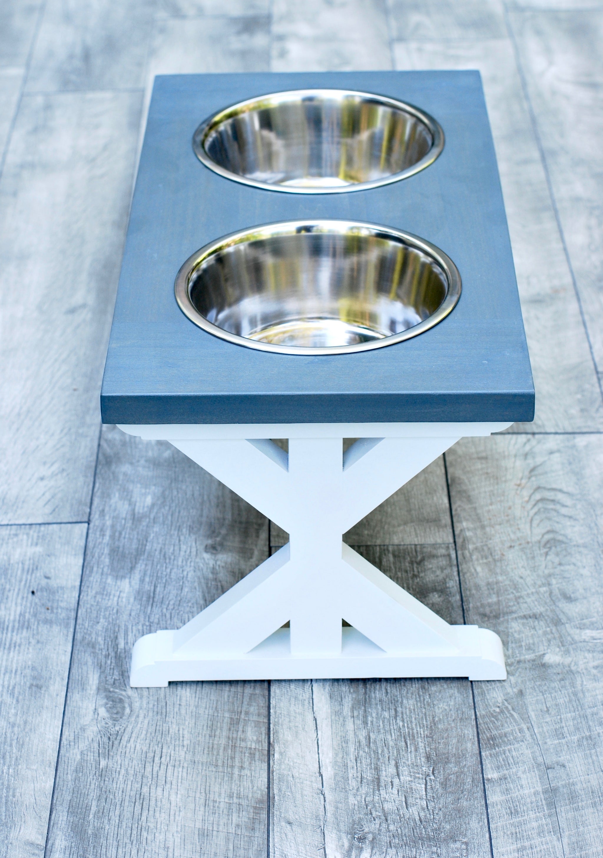 Medium Elevated Dog Bowl Stand - Trestle Farmhouse Table - Three