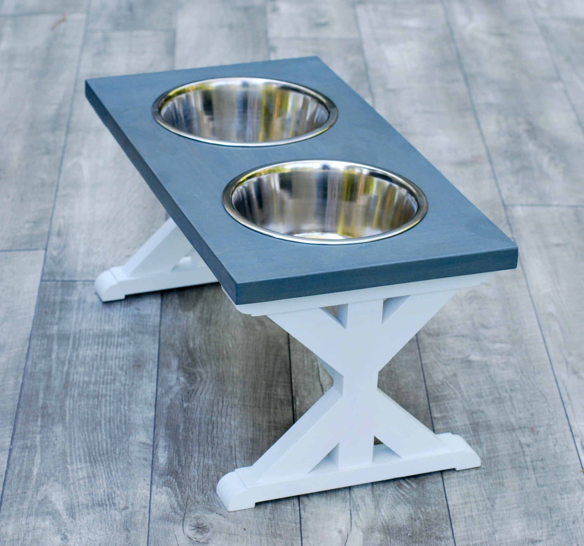 Extra Large Elevated Dog Bowl Stand - Trestle Farmhouse Two Bowl Stand -  billscustombuilds