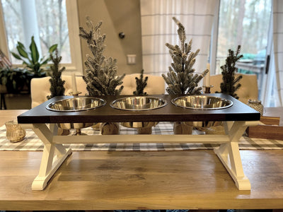 Medium Elevated Dog Bowl Stand - X Pattern Farmhouse Table - Three Bow -  billscustombuilds