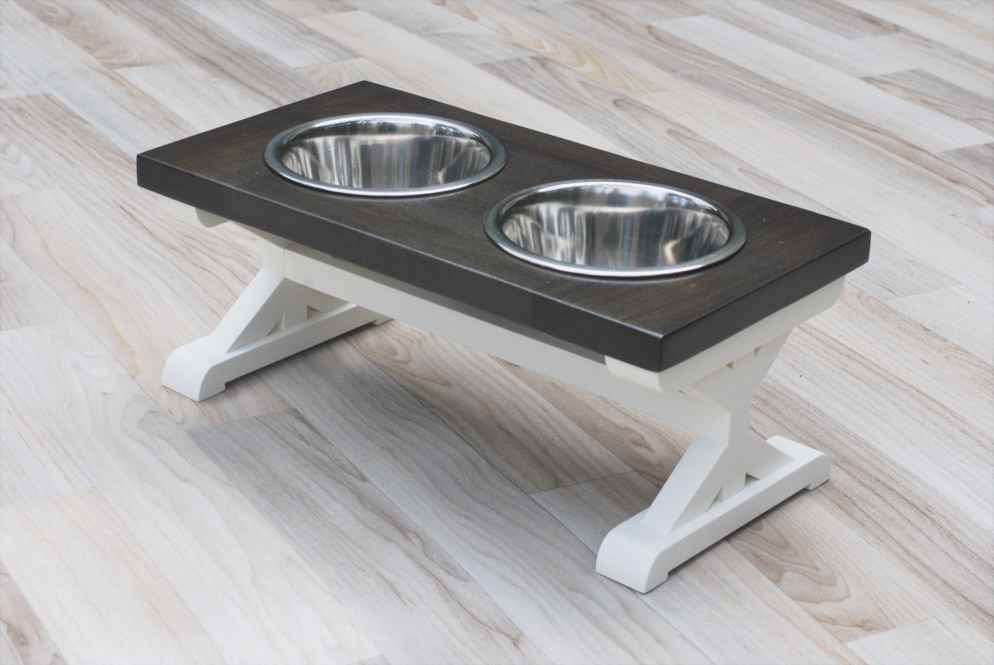 Medium Elevated Dog Bowl Stand - X Pattern Farmhouse Table - Three