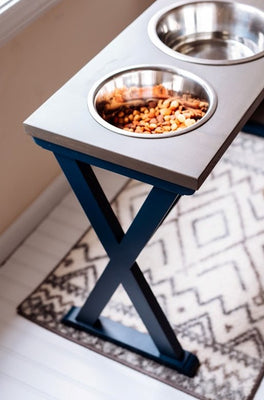 Medium Elevated Dog Bowl Stand - X Pattern Farmhouse Table - Three Bow -  billscustombuilds