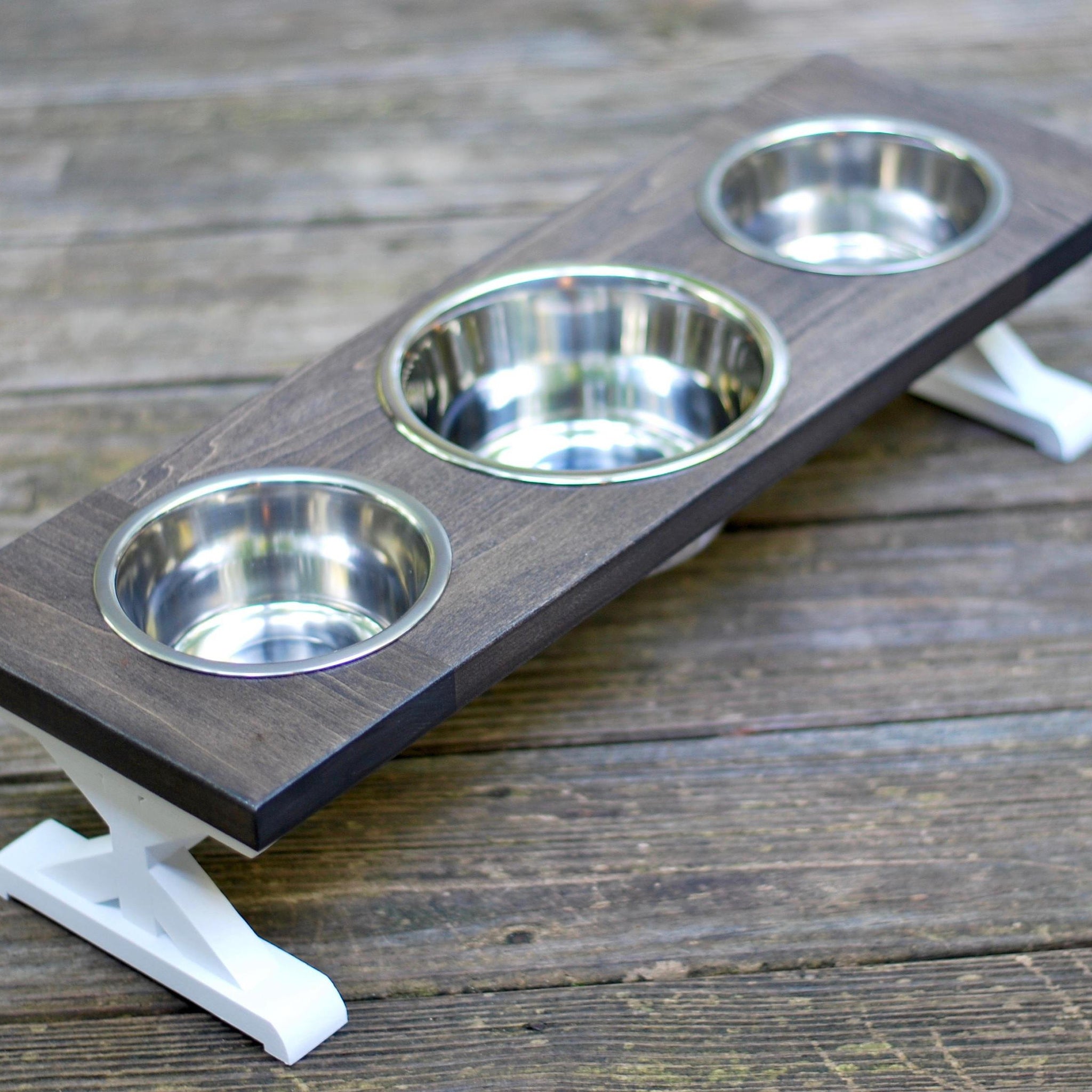Medium Elevated Dog Bowl Stand - Trestle Farmhouse Table - Two Bowl St -  billscustombuilds