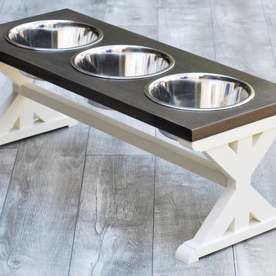Small Elevated Dog Bowl Stand - Trestle Farmhouse Table - Three